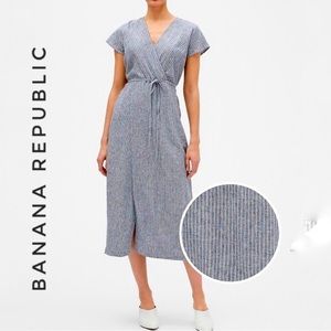 Banana Republic Womens Striped Linen Patio Wrap Dress